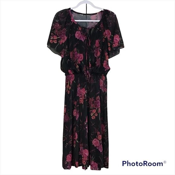 Vintage 70’s Floral Flutter Sleeve Dress - Picture 1 of 5